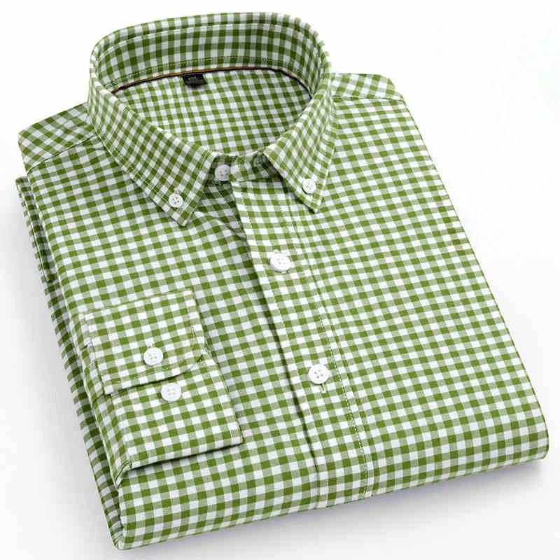 QiXiuCai Oxford PlaidPattern Shirt Slim Fit 100 Cotton