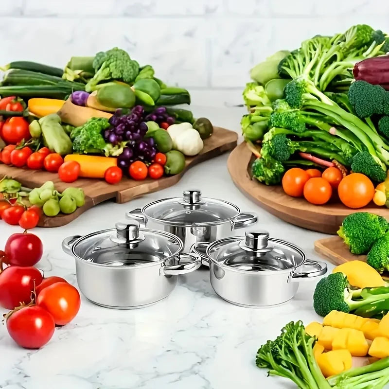 Stainless Steel Cookware Set 12 With Glass Lids And Handles