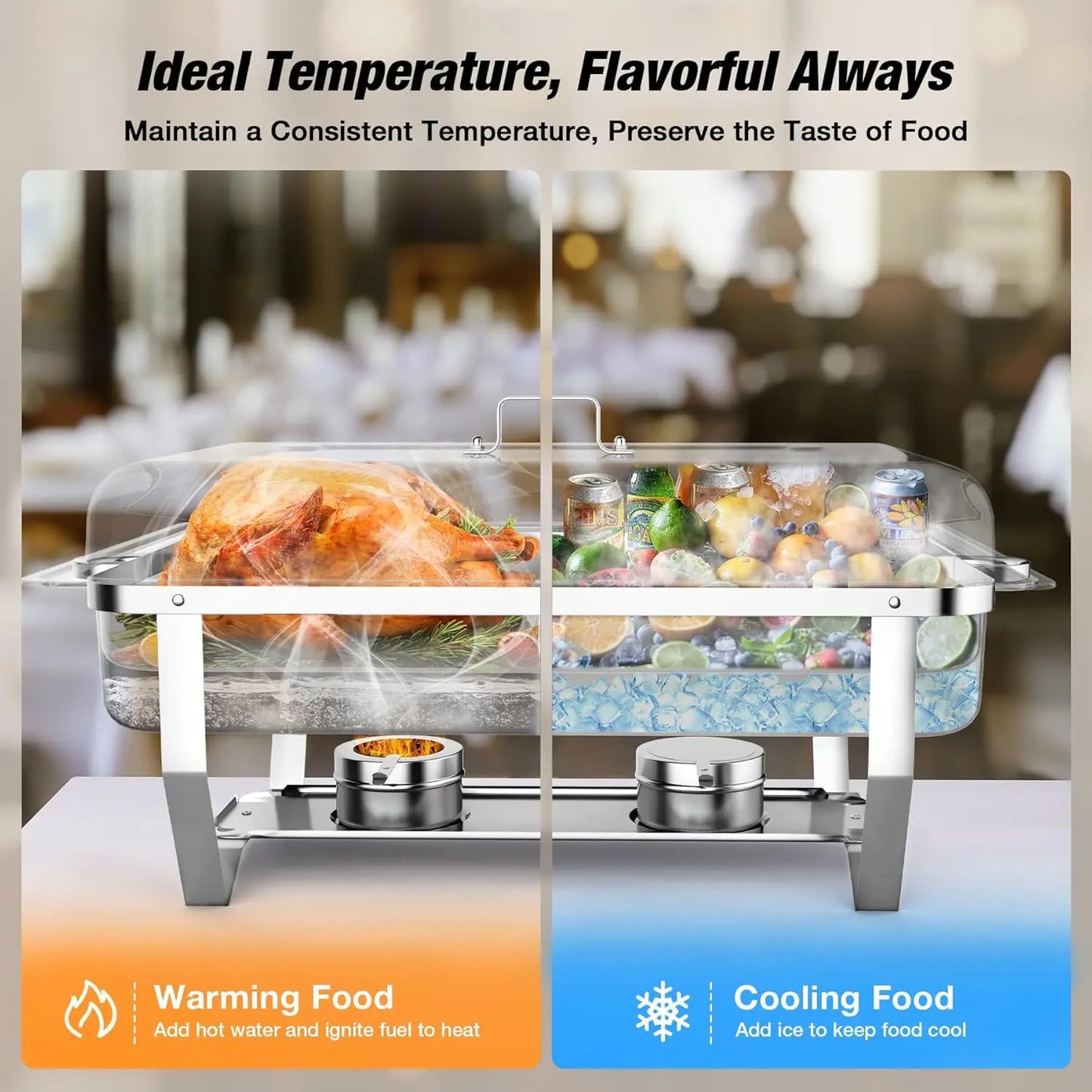 Stainless Steel Chafing Dish Buffet Set 8 Quart With Lids
