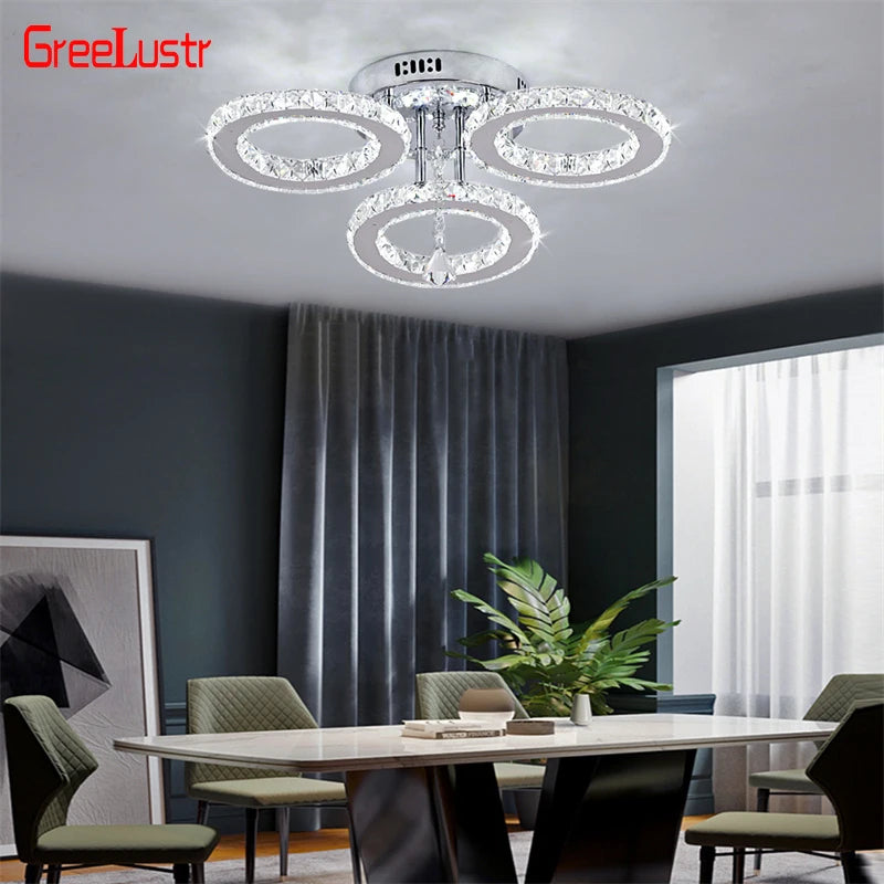 GreeLustr Modern Pendant Light Crystal Ring Ceiling Lamp Living Room