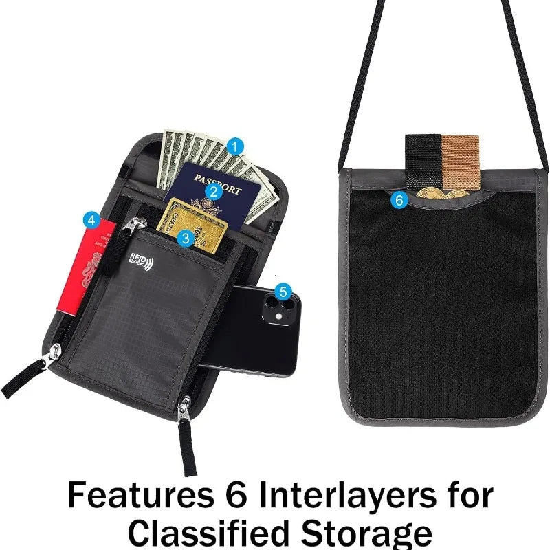 Travel Pouch Neck Wallet RFID Blocking Passport Holder Organizer