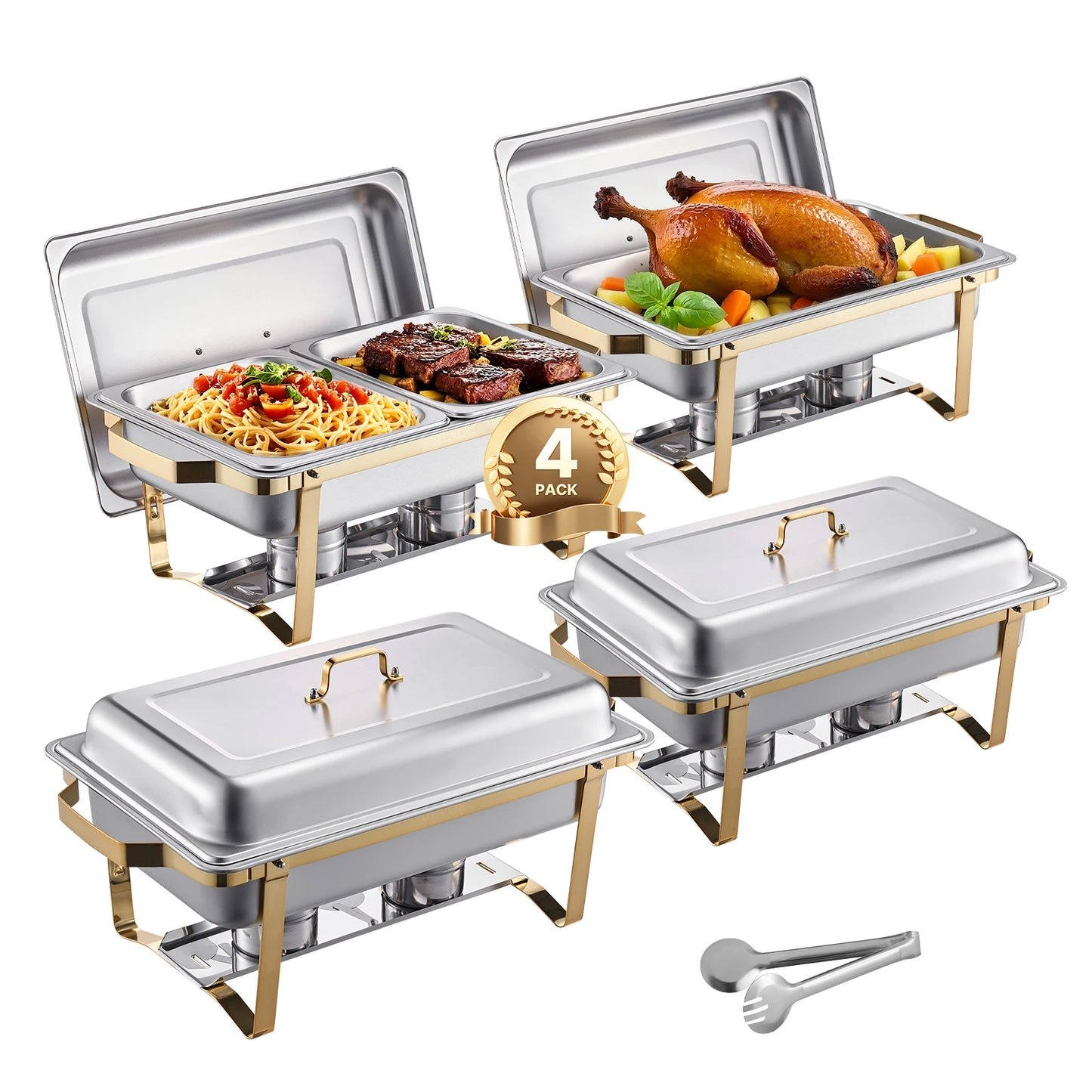 SucceBuy Stainless Steel Chafing Dish Buffet Set With Pans Warmer