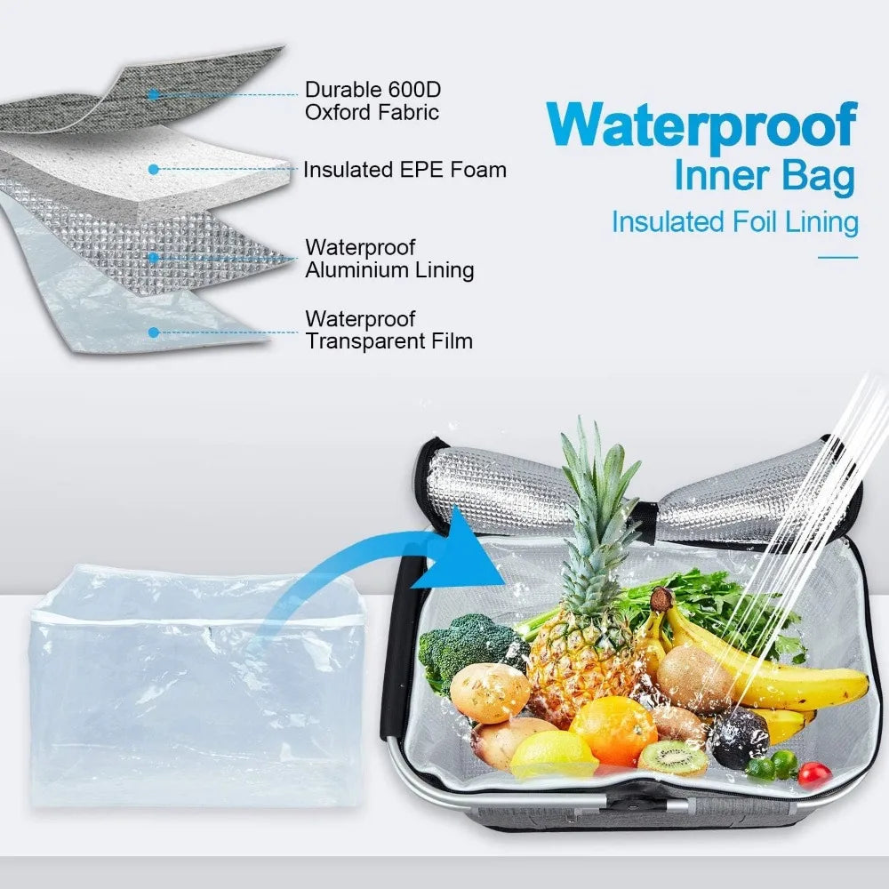 NBVCX Insulated Picnic Basket With Dual Pockets Leakproof Foldable
