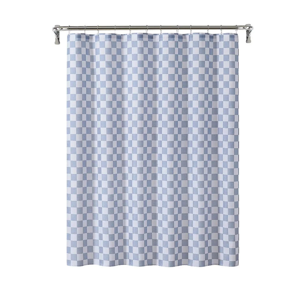 Waterproof Polyester Checkered Bathroom Shower Curtain With Hooks