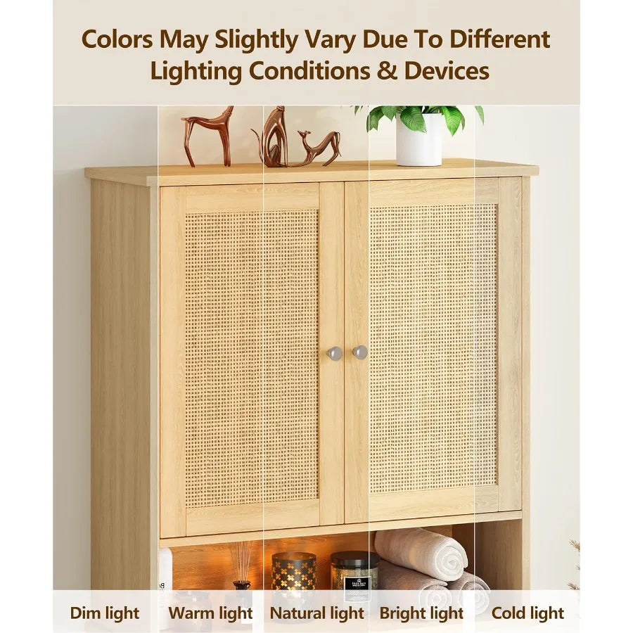XIUWO Bathroom Wall Cabinet Medicine With Adjustable Shelf And Rattan Doors