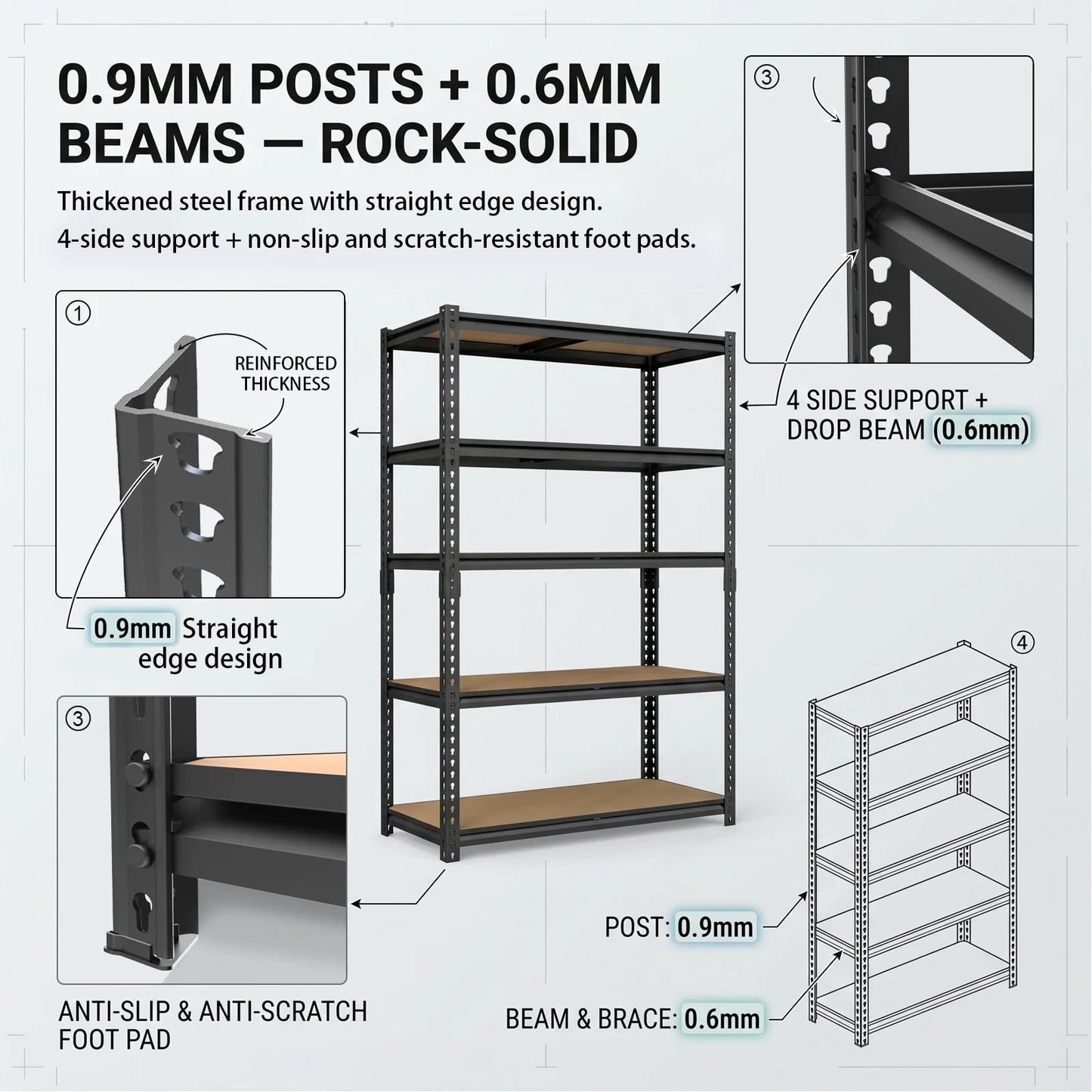 Heavy Duty Industrial Metal Storage Shelves Five Tier Adjustable Unit