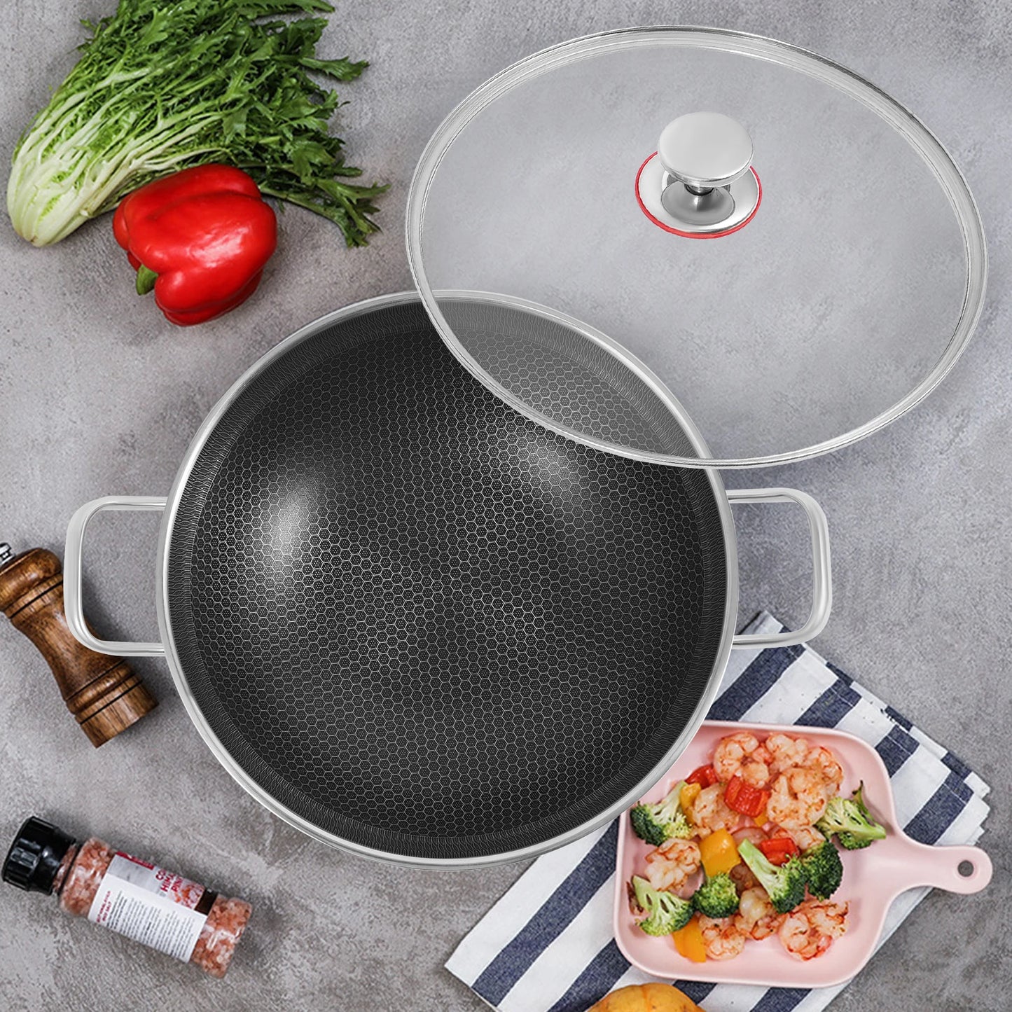 Bymaocar Nonstick Cookware With Lid Stainless Steel Frying Pan