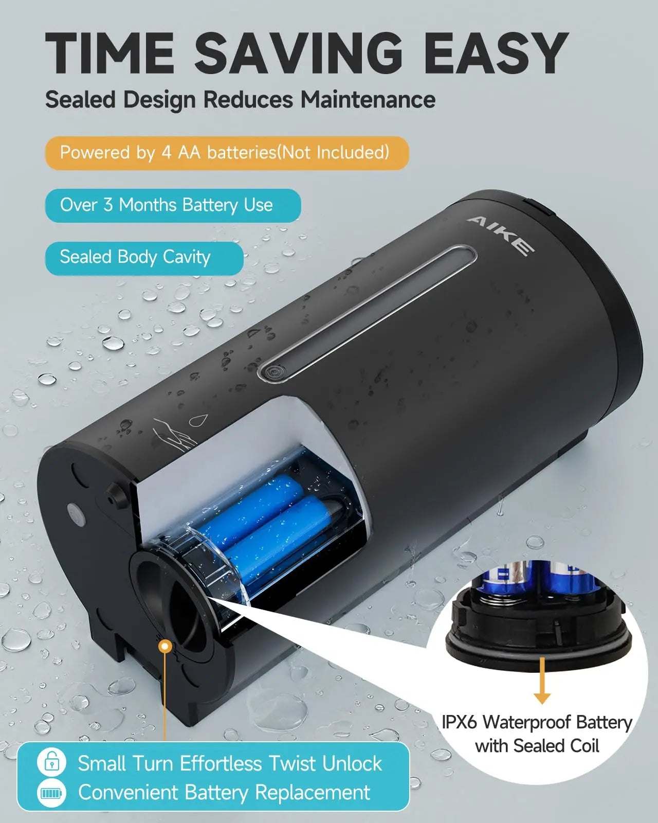AIKE Automatic Liquid Soap Dispenser Stainless Steel Wall Mount Sensor
