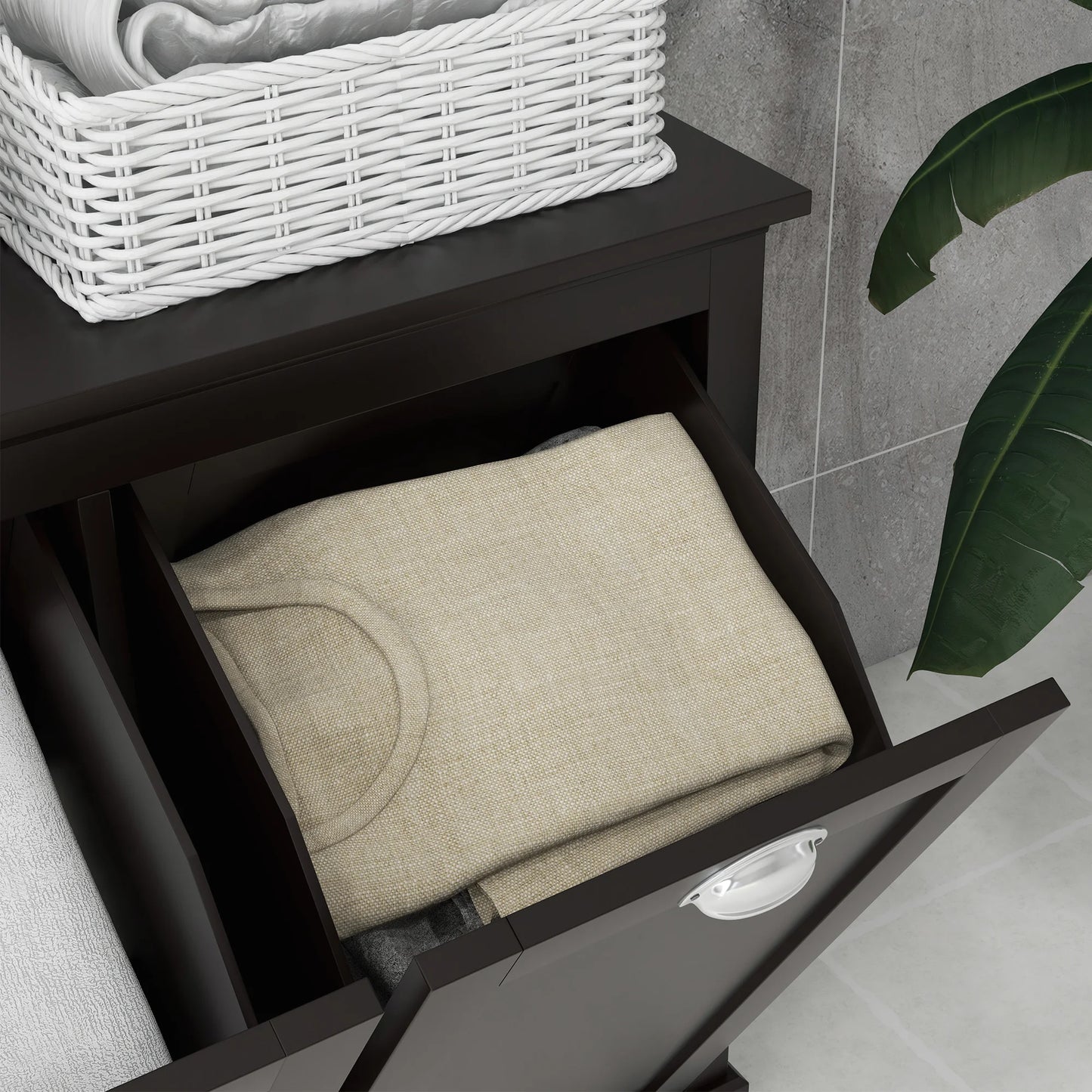 Dual Tilt Out Laundry Hamper Cabinet With Two Compartments