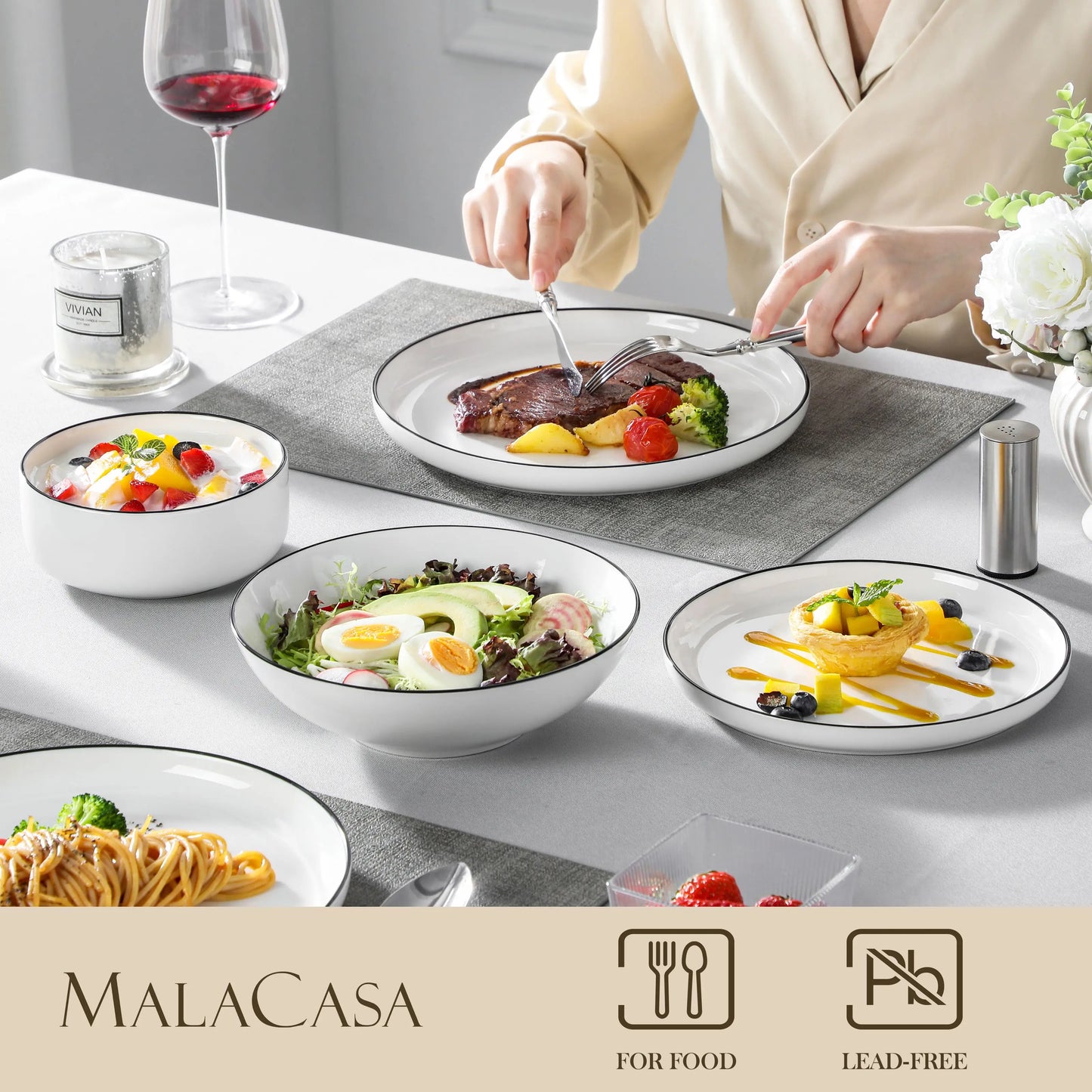 MALACASA Ceramic Dinnerware Set Porcelain Plates Bowls Service