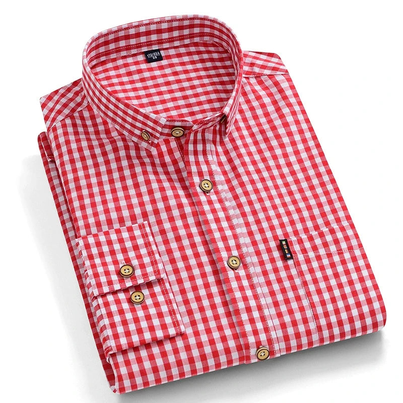 QiXiuCai Oxford PlaidPattern Shirt Slim Fit 100 Cotton