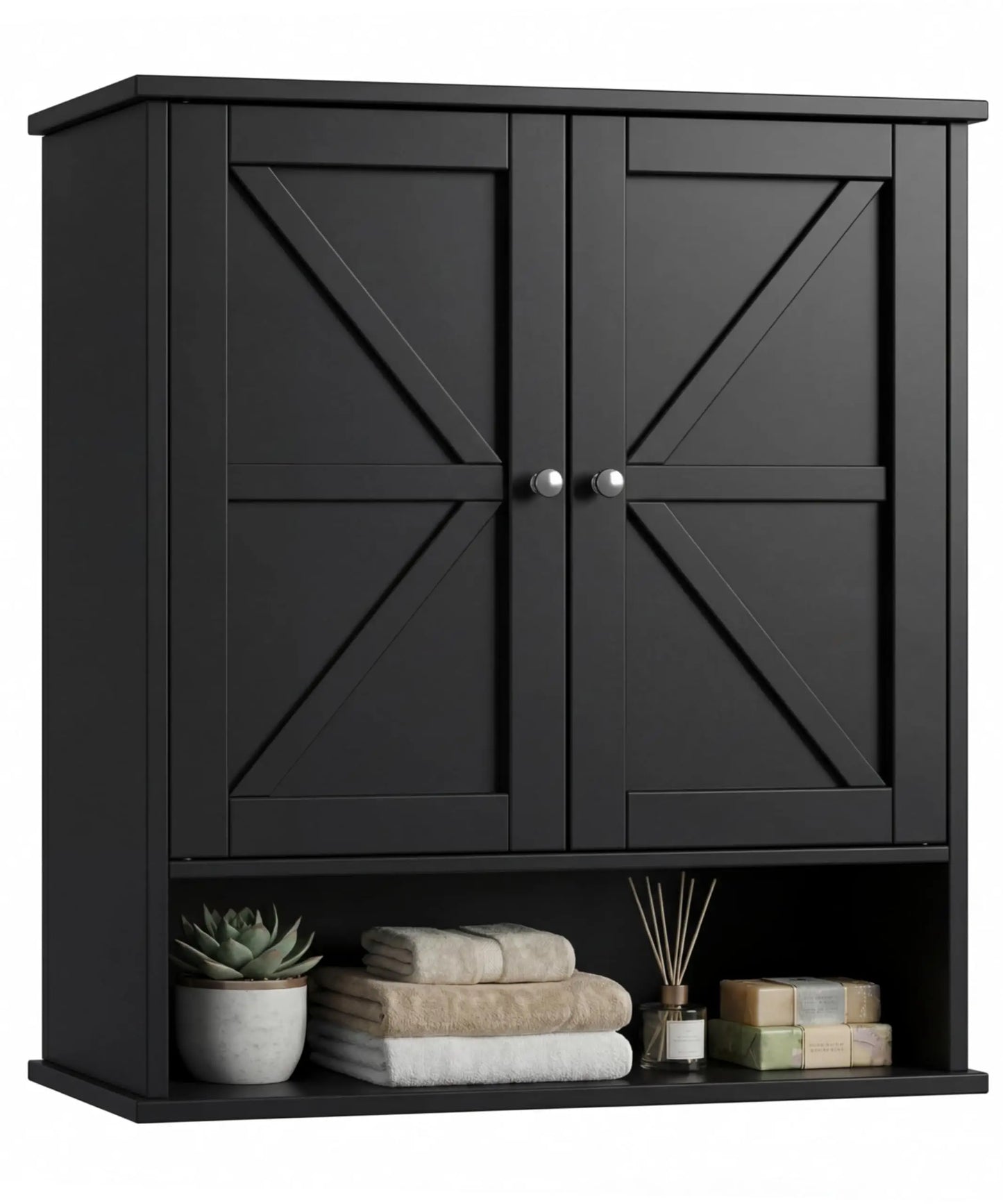 XIUWO Bathroom Wall Cabinet Medicine With Adjustable Shelf And Rattan Doors