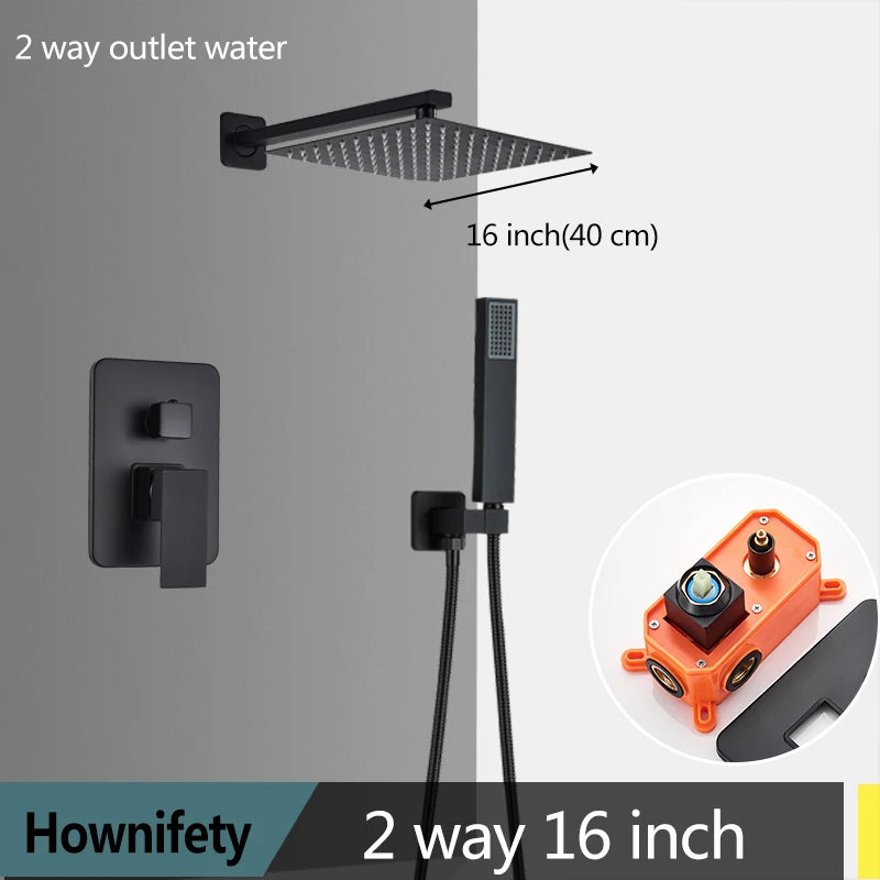 Hownifety Concealed Shower Set Faucet With Rainfall System Wall Mount