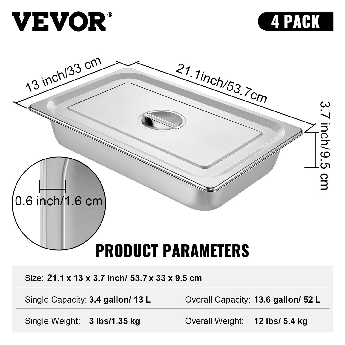 SucceBuy Stainless Steel Chafing Dishes Gastronorm Steam Table Pans