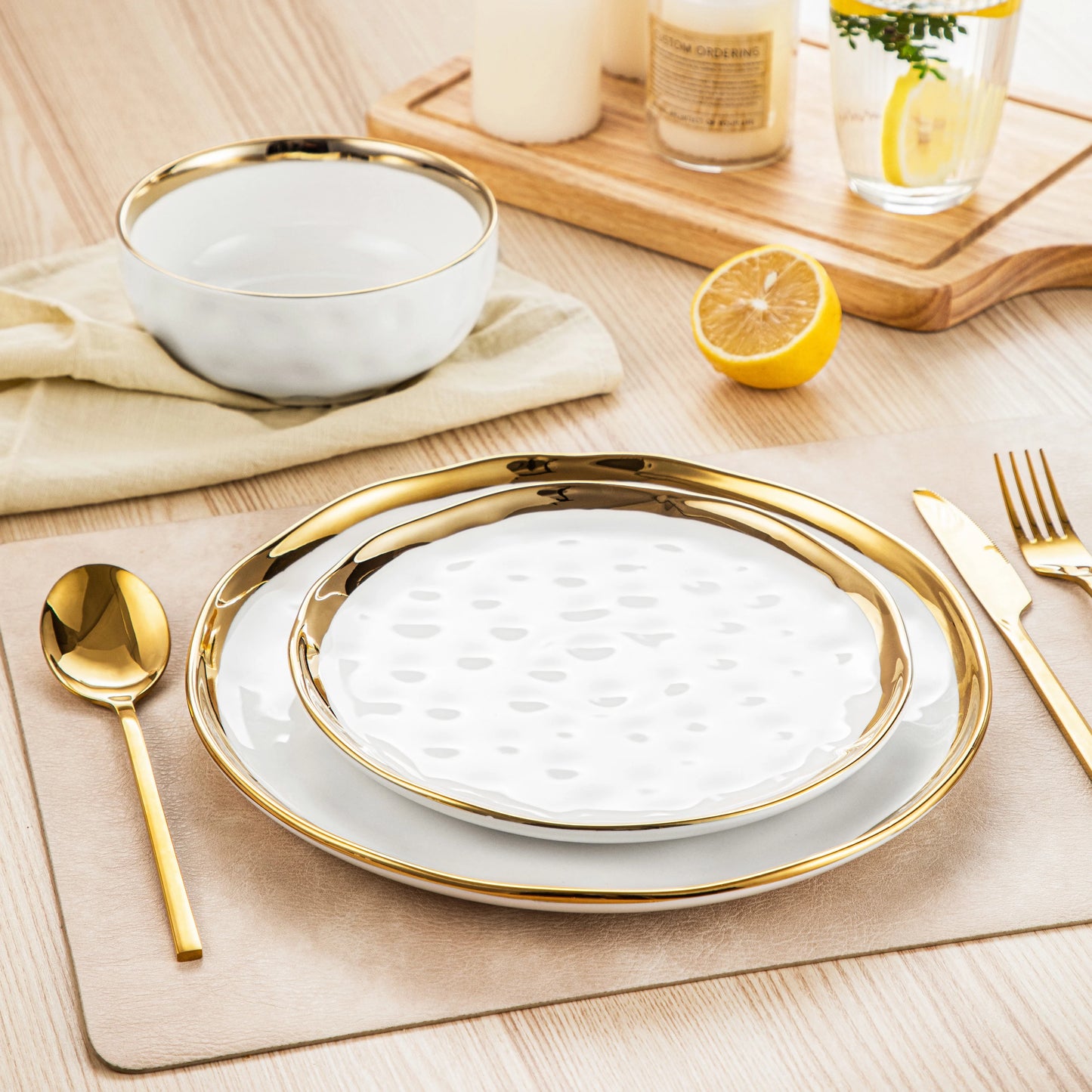 Malacasa Ceramic Porcelain Dinnerware Set Rimmed For Everyday Use