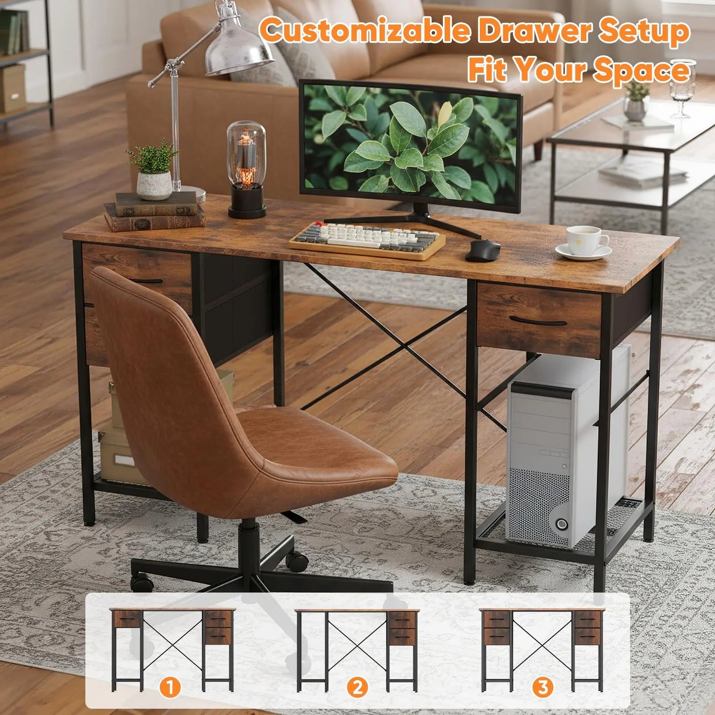 JHK Computer Desk With 4 Drawers And Mesh Shelf For Home Office