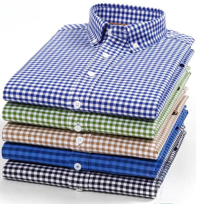 QiXiuCai Oxford PlaidPattern Shirt Slim Fit 100 Cotton