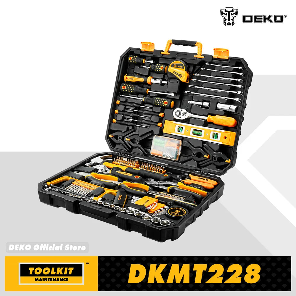 DEKOPRO 228 Piece Socket Wrench Auto Repair Tool Set With Plastic Toolbox