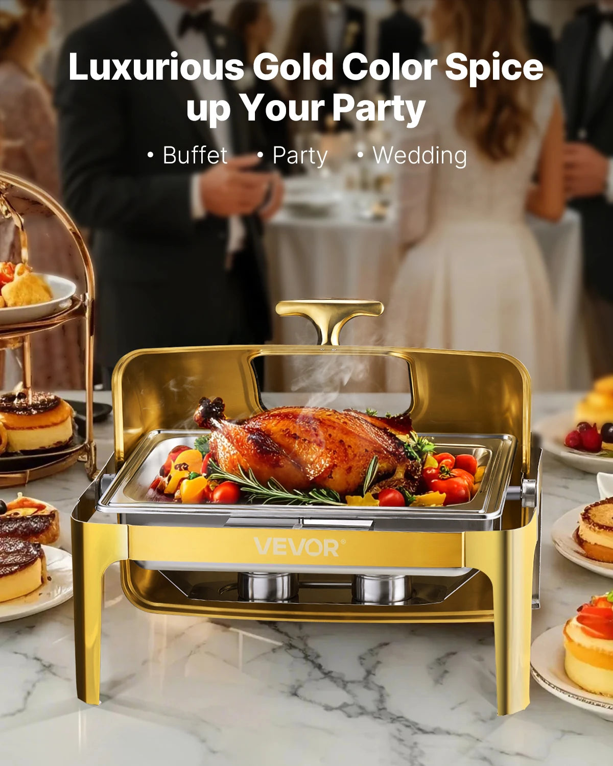 SucceBuy Roll Top Chafing Dish Stainless Steel Buffet Server