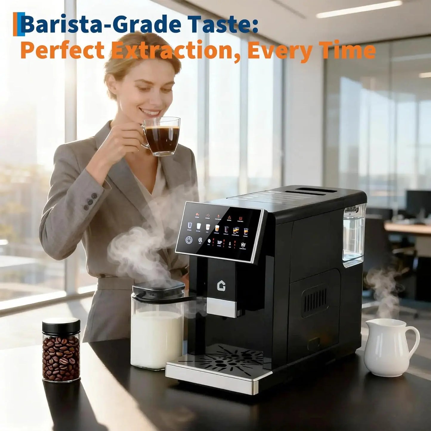 Acekool Espresso Machine With Milk Frother And Grinder Removable Brewer