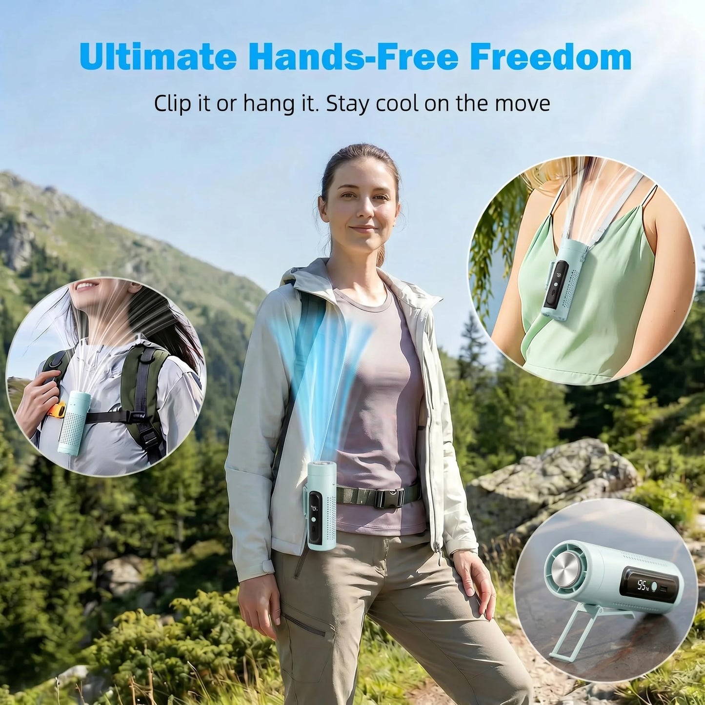 Portable Handheld Fan With Ice Cooling Plate 5 Speed USB Rechargeable LED