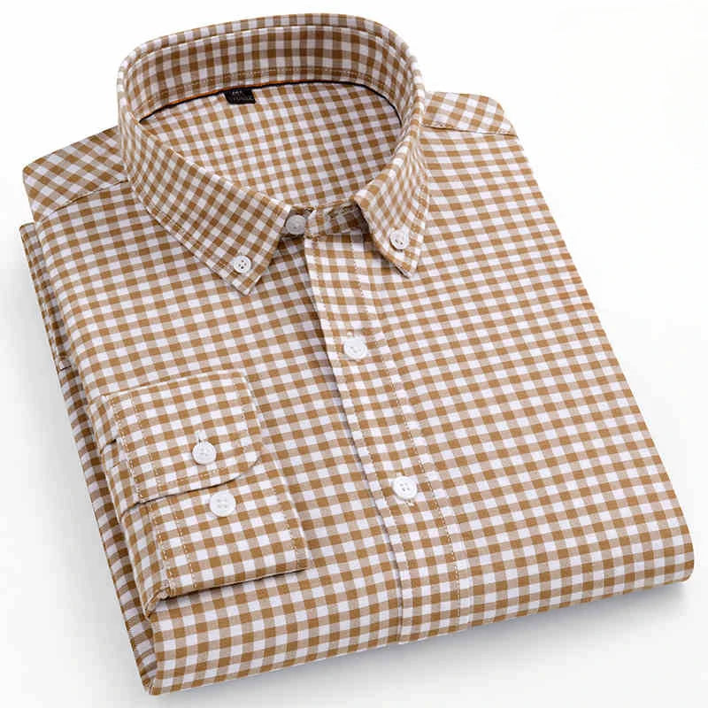 QiXiuCai Oxford PlaidPattern Shirt Slim Fit 100 Cotton