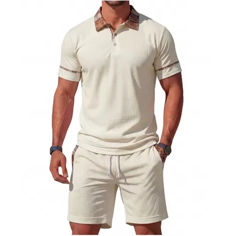 Men's Polo Shirt and Drawstring Shorts Set Summer Breathable