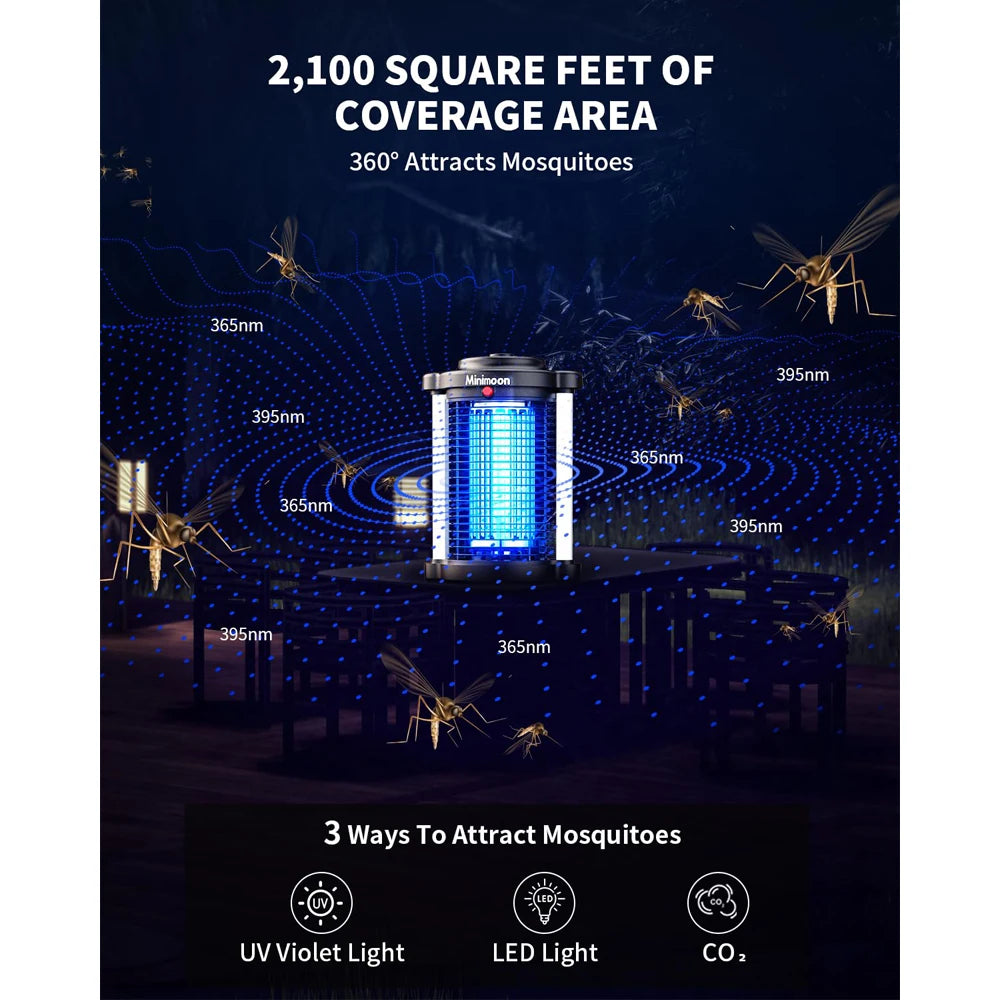 Minimoon Dual LED Bug Zapper Outdoor Mosquito Trap 15W