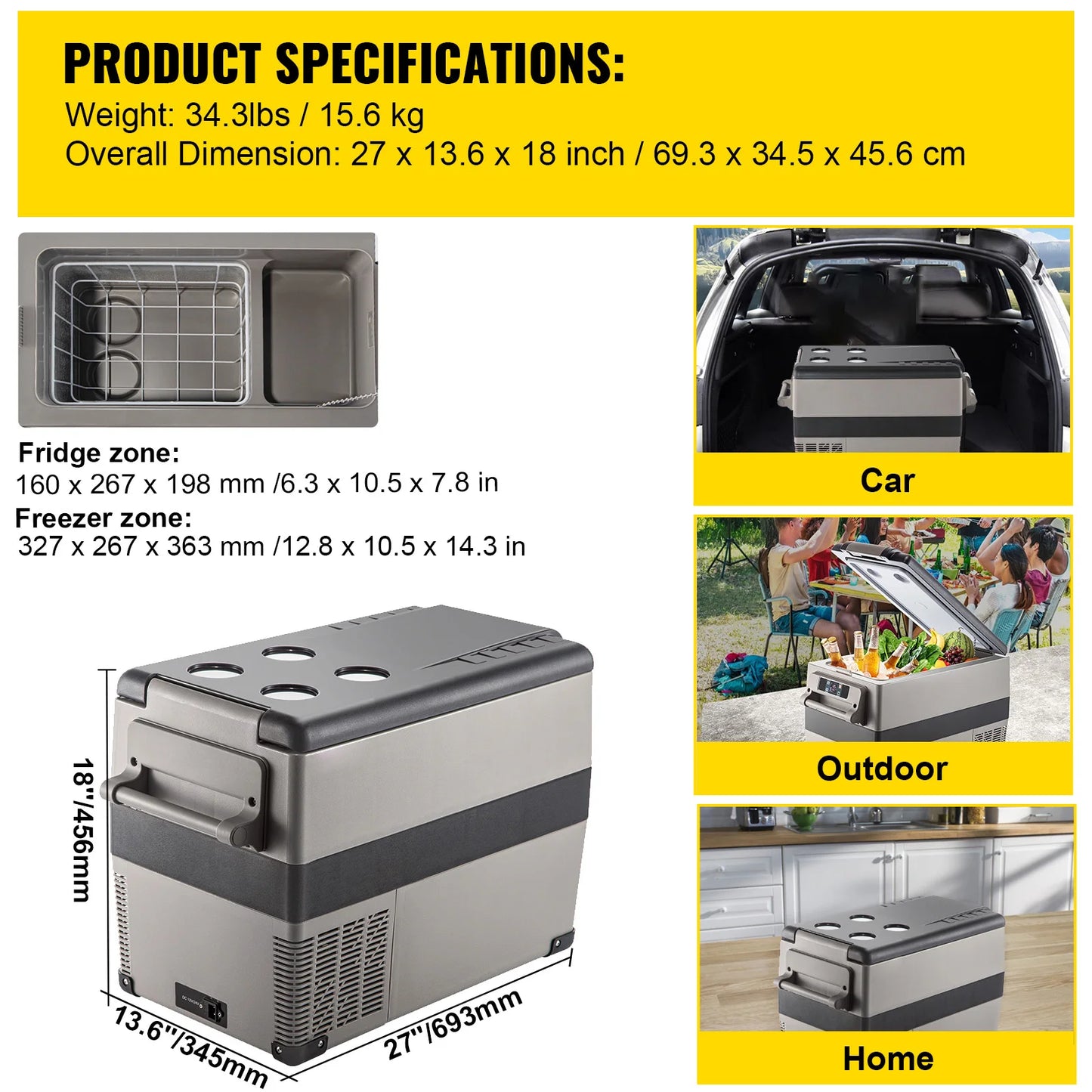 SucceBuy Car Refrigerator Portable DC Compressor Cooler For Camping
