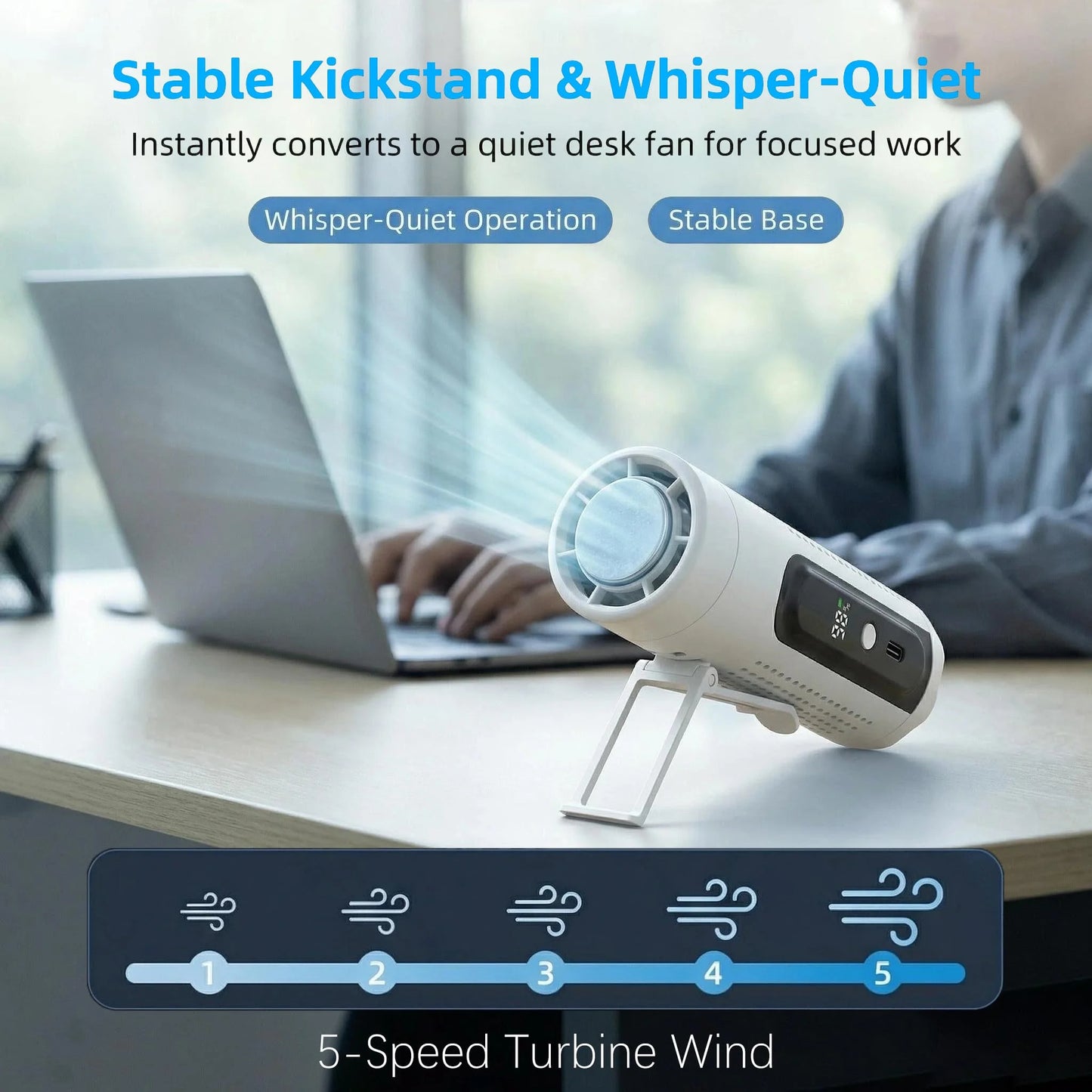 Portable Handheld Fan With Ice Cooling Plate 5 Speed USB Rechargeable LED