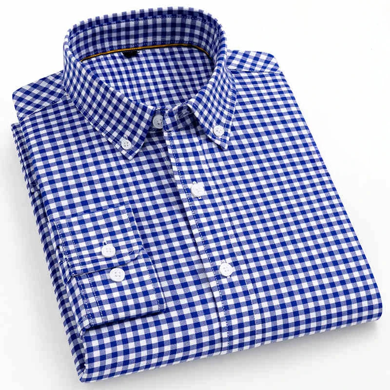 QiXiuCai Oxford PlaidPattern Shirt Slim Fit 100 Cotton