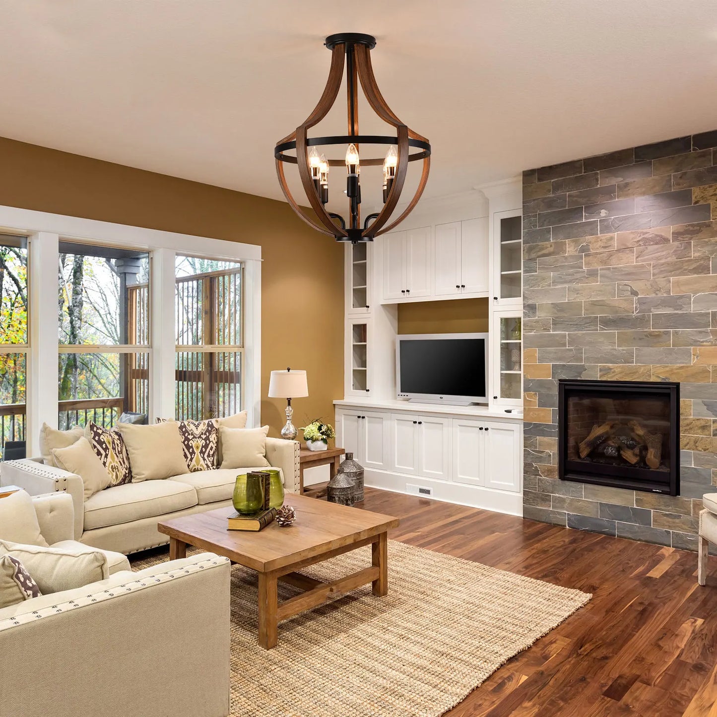 Modern Rustic Wooden Pendant Light Fixture Handmade Natural Wood Kitchen