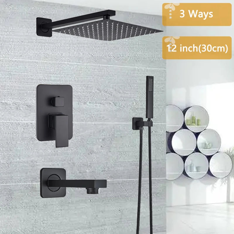 Hownifety Concealed Shower Set Faucet With Rainfall System Wall Mount