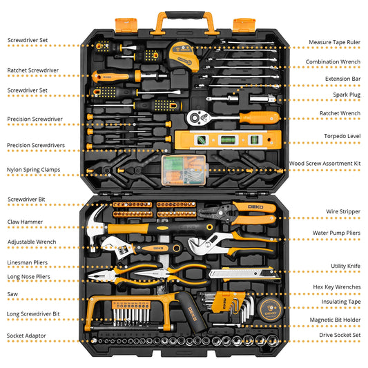 DEKOPRO 228 Piece Socket Wrench Auto Repair Tool Set With Plastic Toolbox