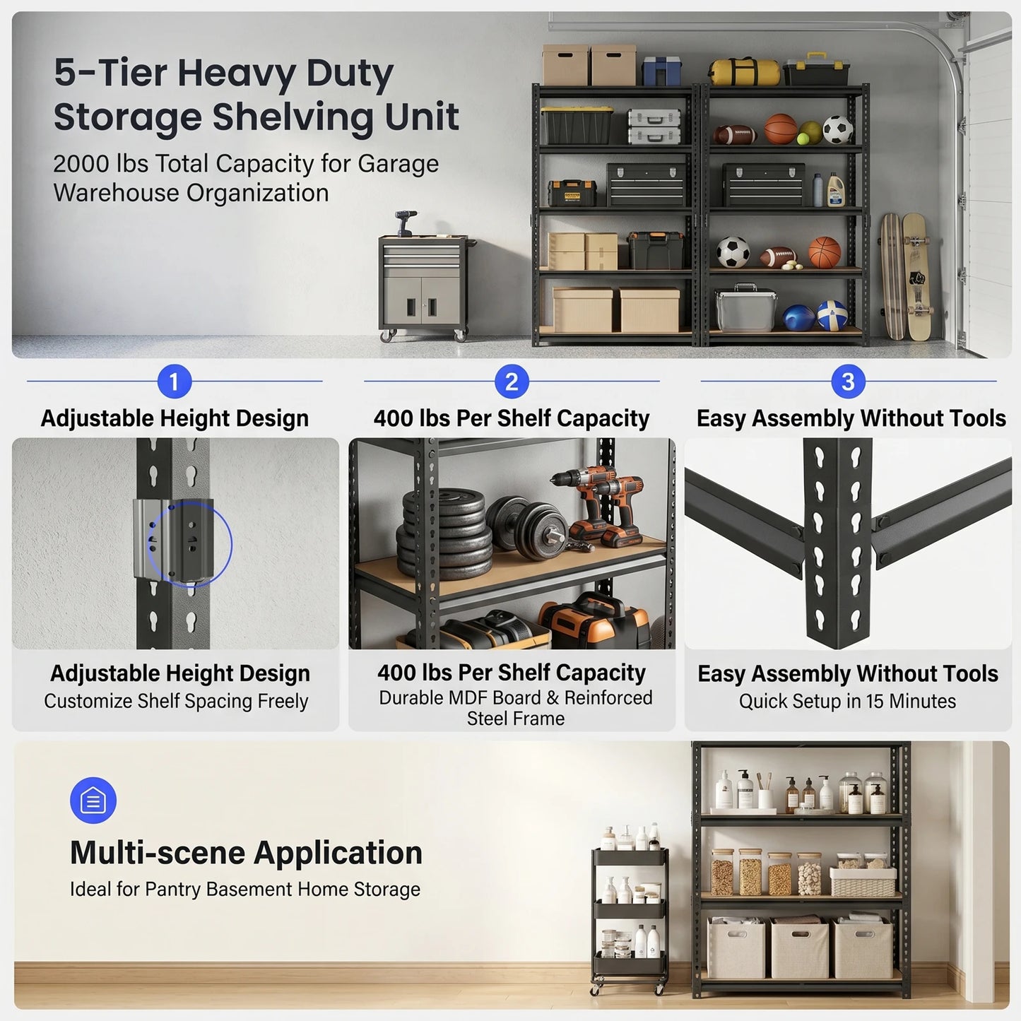 Heavy Duty Industrial Metal Storage Shelves Five Tier Adjustable Unit