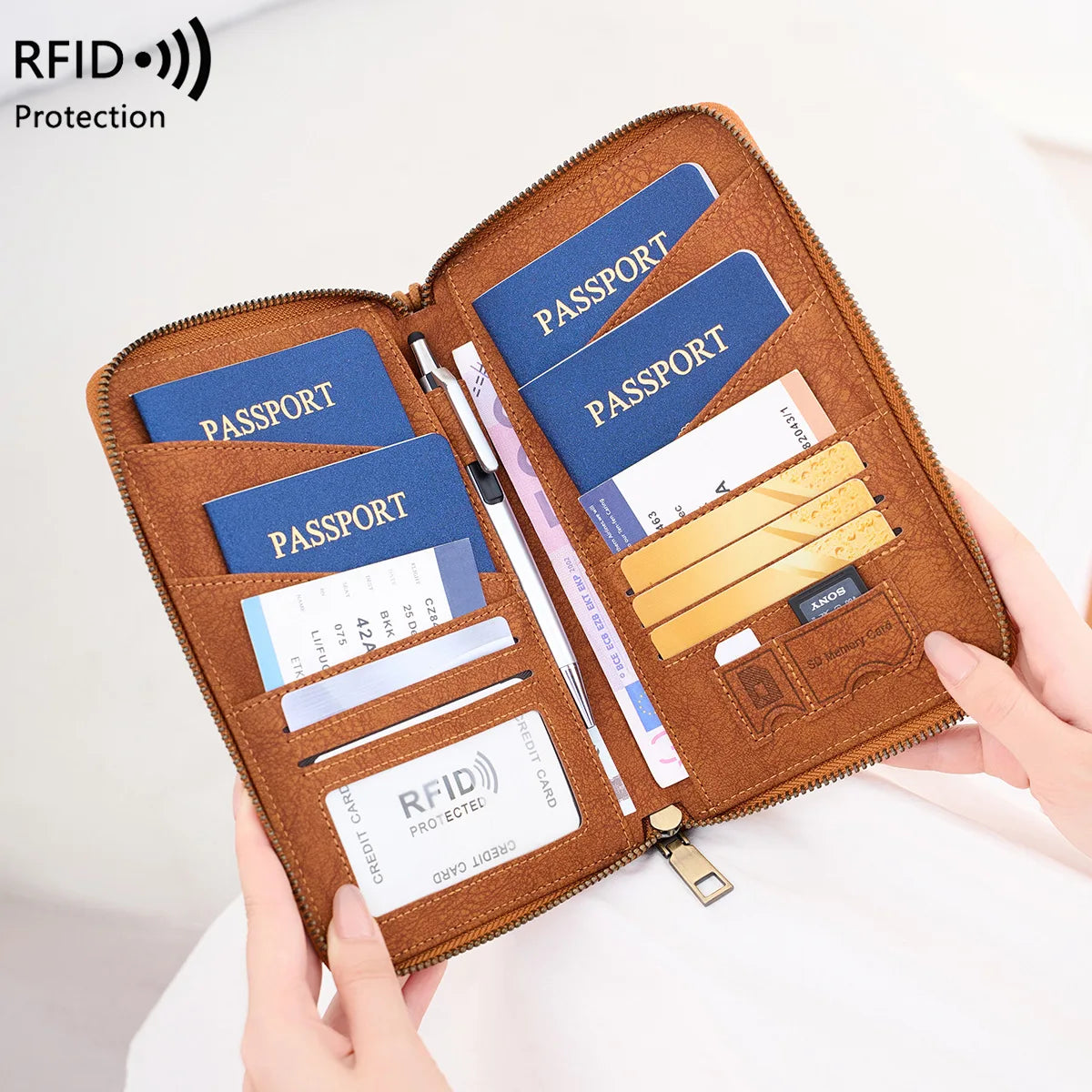 YIYUEQIANLI RFID Blocking Passport Wallet Travel Document Organizer