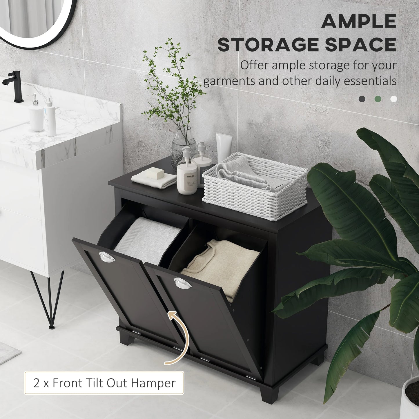 Dual Tilt Out Laundry Hamper Cabinet With Two Compartments