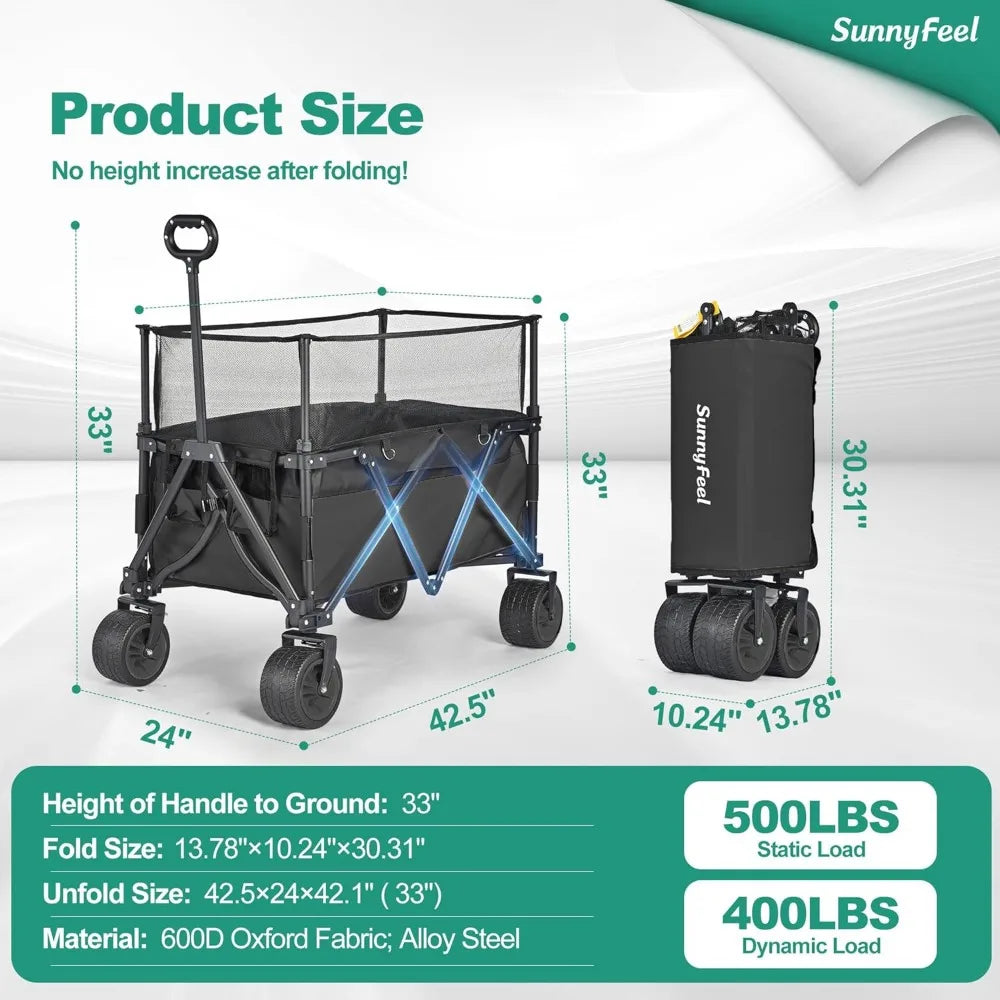 NBVCX Folding Wagon All Terrain Beach Cart For Camping Shopping