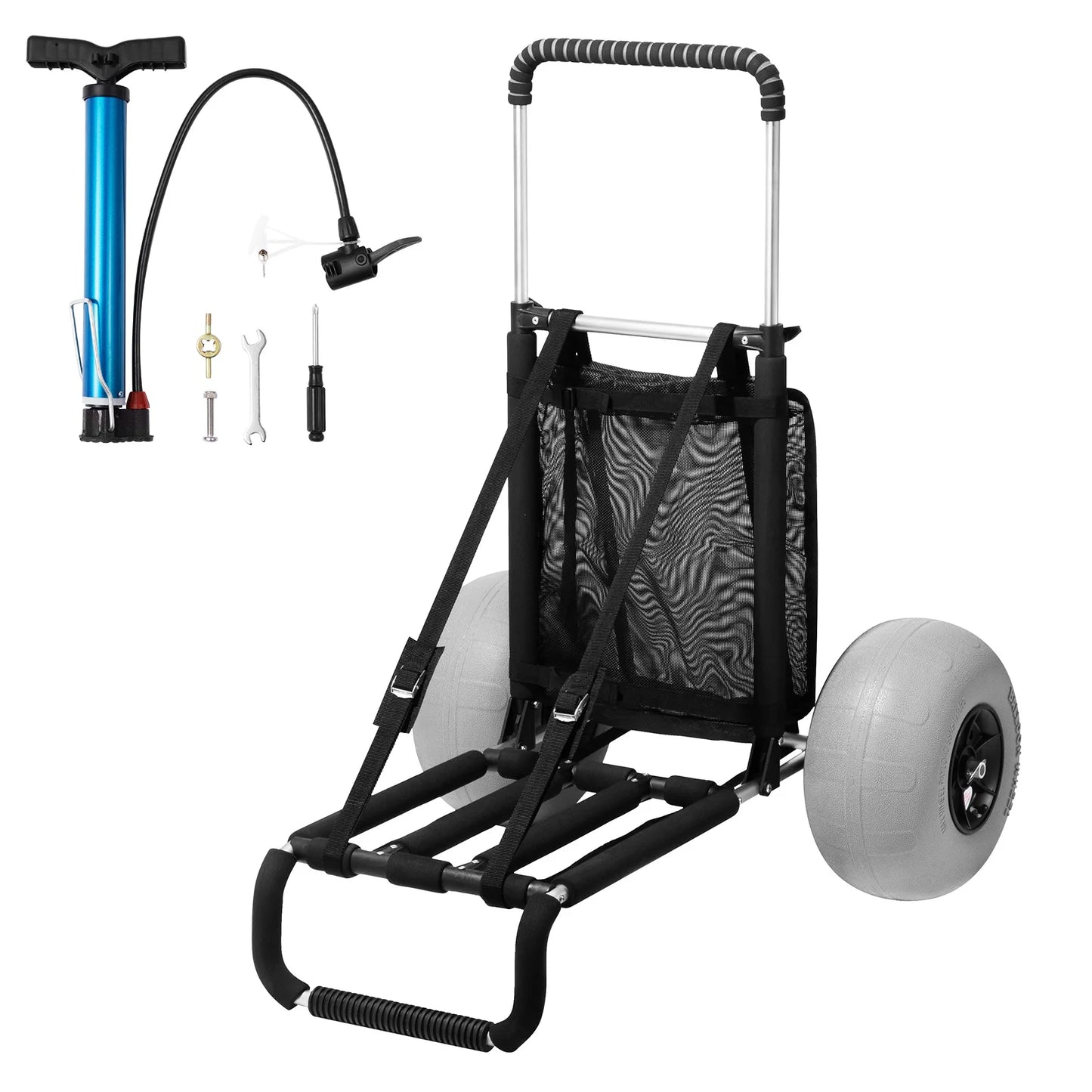 SucceBuy Beach Dolly With Big Balloon Wheels Sand Cart 165Lbs