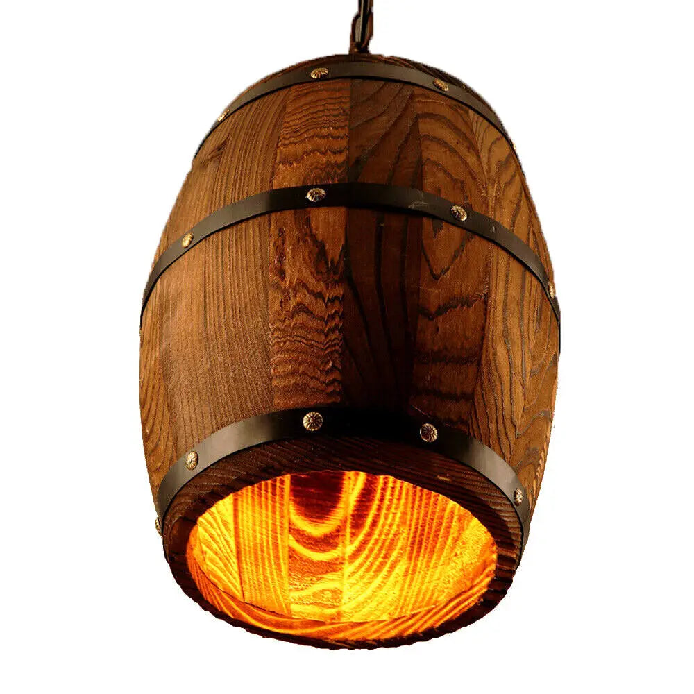 Vintage Wine Barrel Pendant Light Rustic Wood Ceiling Lamp For Cafe Bar
