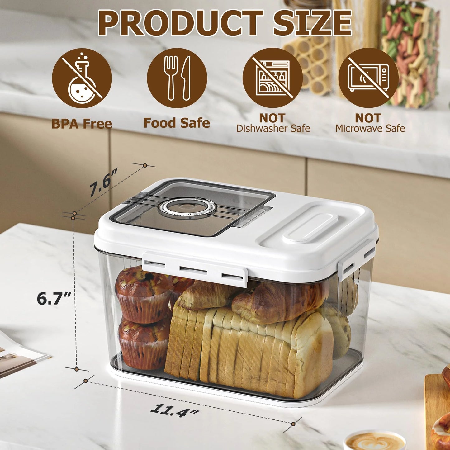Bread Box Airtight Storage Container With Lid For Kitchen Countertop
