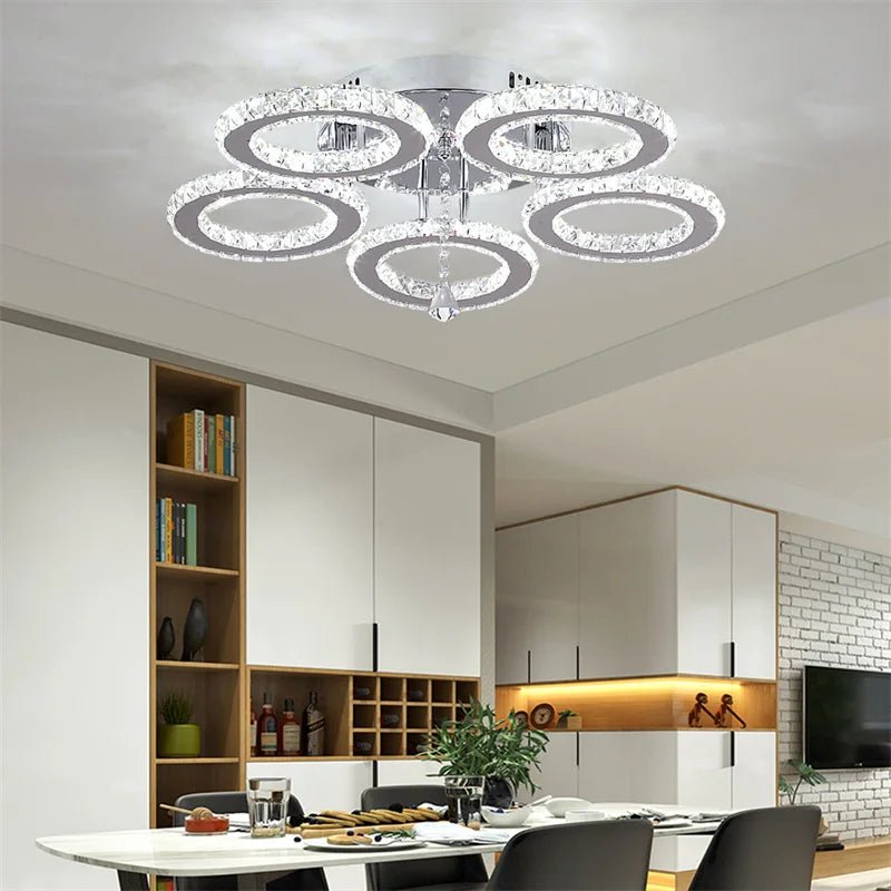 GreeLustr Modern Pendant Light Crystal Ring Ceiling Lamp Living Room
