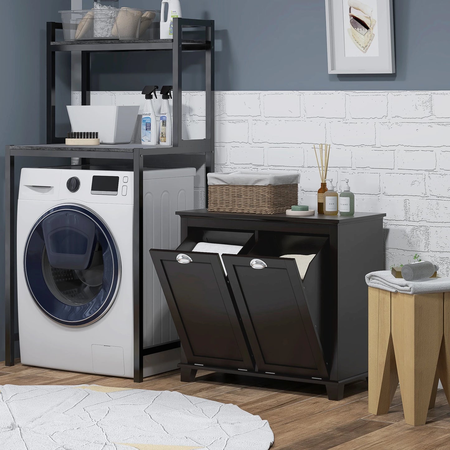 Dual Tilt Out Laundry Hamper Cabinet With Two Compartments