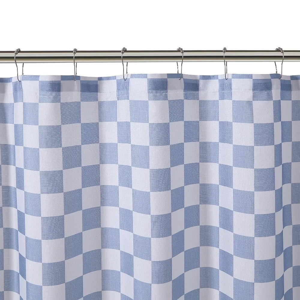 Waterproof Polyester Checkered Bathroom Shower Curtain With Hooks