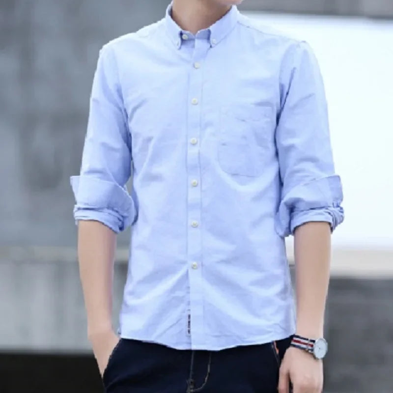 Qi Xiu Cai Classic Fit Cotton Mens Casual Shirt Pocket