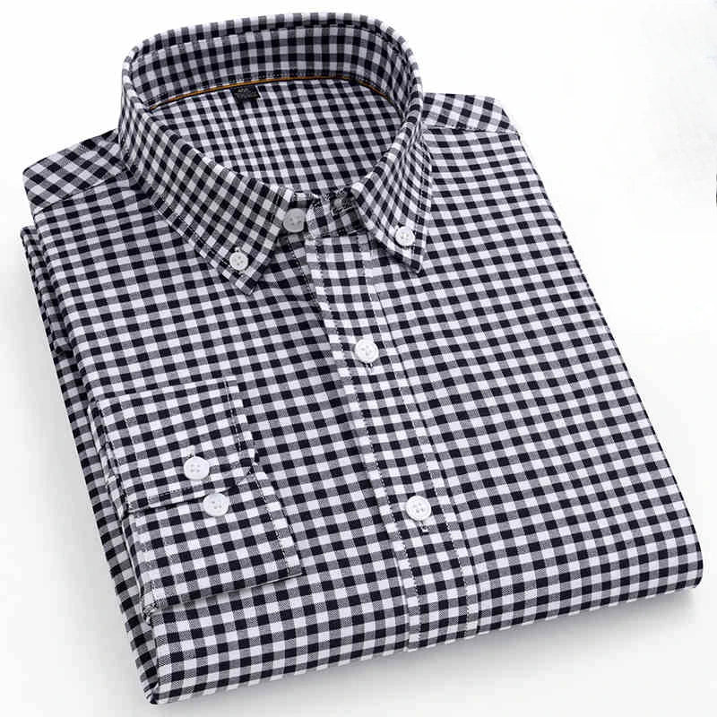 Qi Xiu Cai Cotton Plaid Shirt Men Slim Fit Casualwear