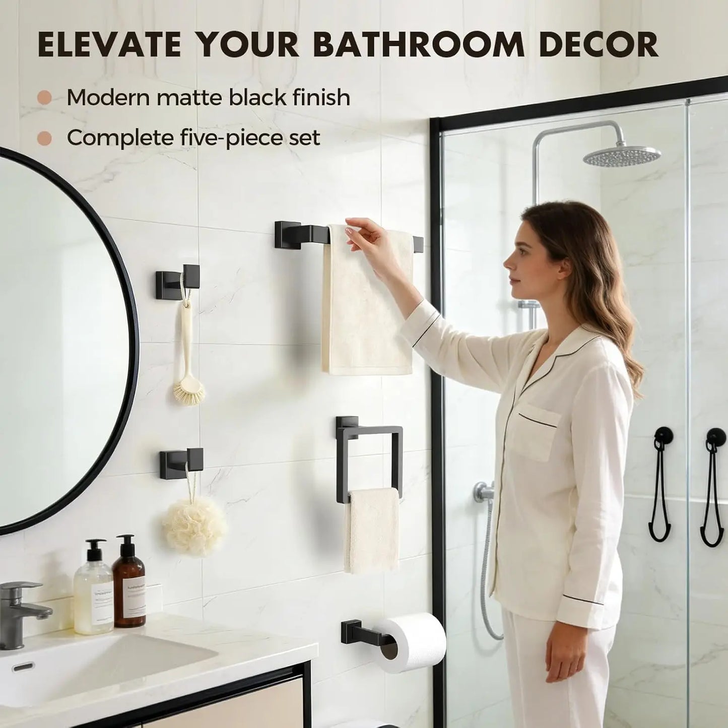 XIUWO 5-Piece Bathroom Hardware Set SUS304 Stainless Steel