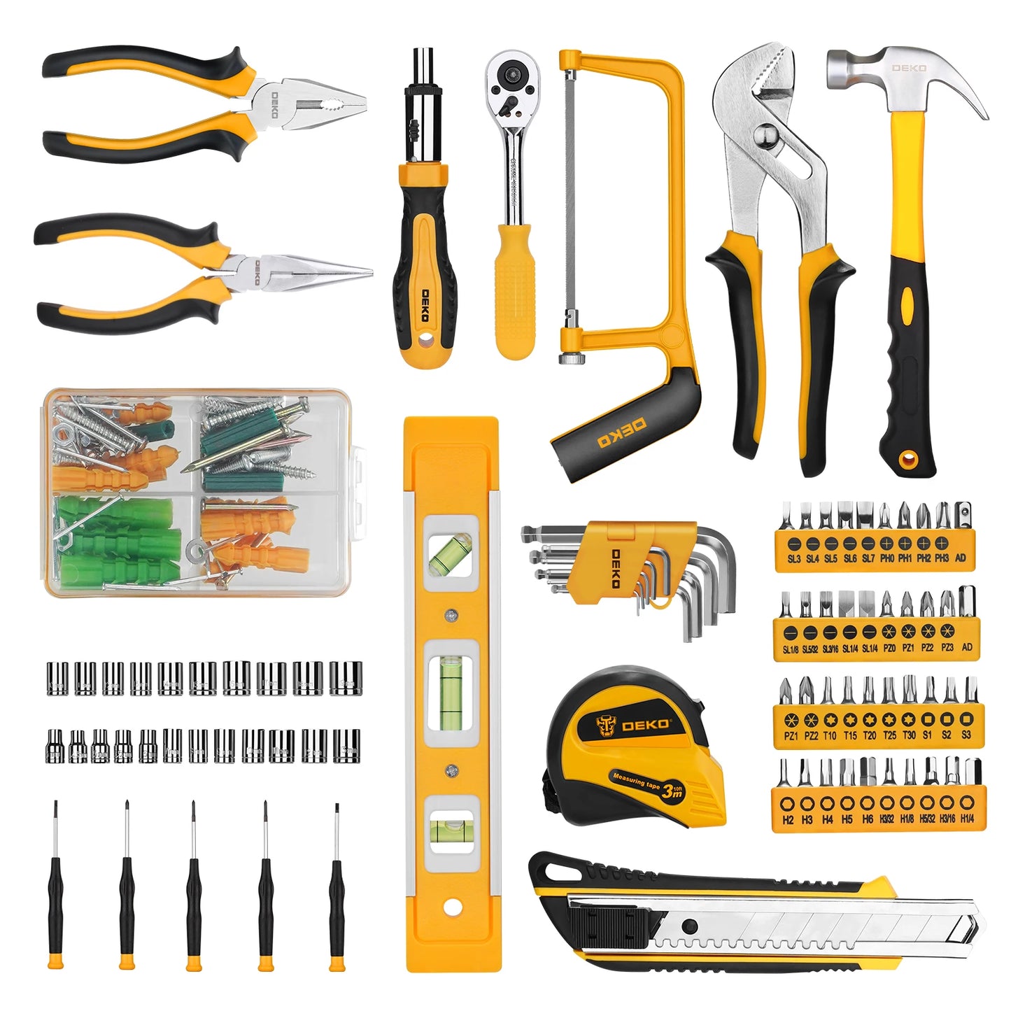 DEKOPRO 228 Piece Socket Wrench Auto Repair Tool Set With Plastic Toolbox