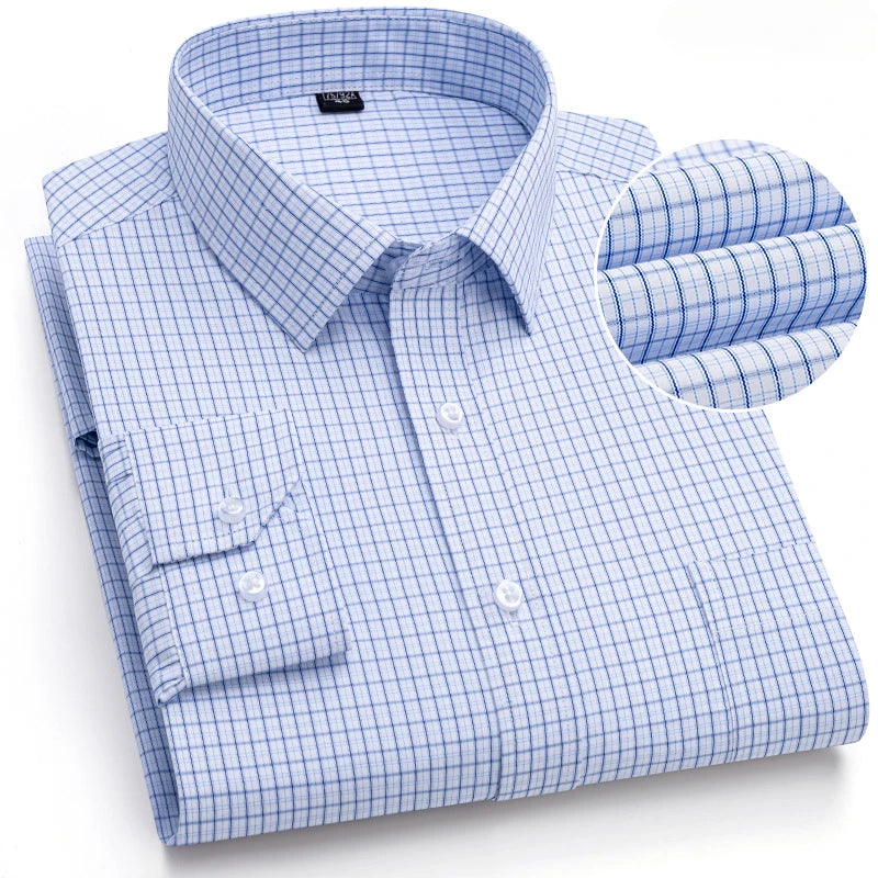Qi Xiu Cai Mens Slim Fit Long Sleeve Shirt Houndstooth