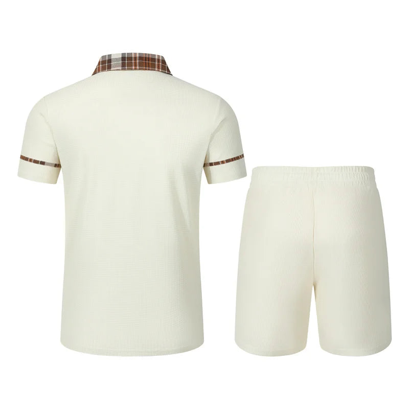 Men's Polo Shirt and Drawstring Shorts Set Summer Breathable